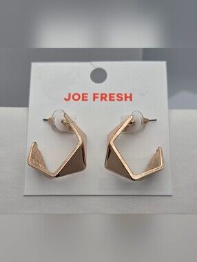Joe Fresh Gold Geometric Pentagon Hoop Earrings Chunky 1" New